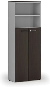 Szafa biurowa kombinowana PRIMA GRAY, drzwi na 4 poziomach, 800 x 420 x 2128 mm, szary/wenge