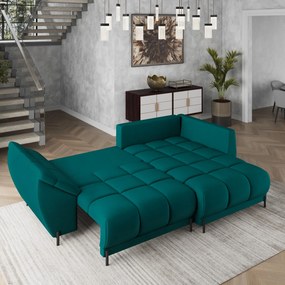 Masseno Narożnik VESTANO  z funkcją spania i pojemnikiem na pościel Narozniki L, Rozkładana sofa - Lazurowy, MATT VELVET 77