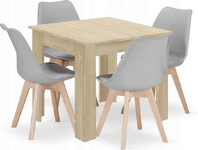 Valora ZESTAW STOŁÓW KWADRATOWYCH 80X80 Dąb Sonoma + 4 krzesła RIKX w kolorze szarym x4