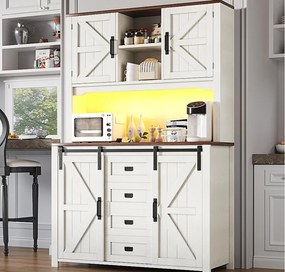 Meble kuchenne 115x40x175 cm - z 4 frontami i 2 szufladami - z oświetleniem LED - styl wiejski - biały