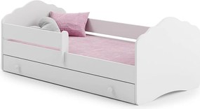 Łóżko dziecięce FALA 140x70 cm białe z szufladą, materacem, stelażem FLEX i demontowalną barierką zabezpieczającą