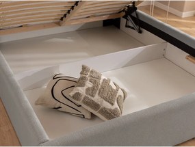 Jasnoszare tapicerowane łóżko dwuosobowe ze schowkiem i stelażem 180x200 cm Cille – Ropez