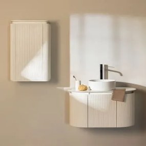 Zestaw Mebli Łazienkowych Z Drewna Carsone Biała & Biała & Okrągły Ceramiczny Biały Ø40 Cm - Sklum