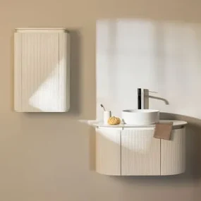 Zestaw Drewnianych Mebli Łazienkowych Carsone Biała & Biała & Okrągły Ceramiczny Biały Ø40 Cm - Sklum