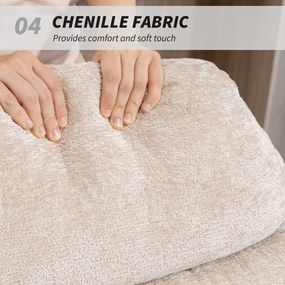 HOMCOM Tapicerowany fotel bujany z nogami stalowymi i drewnianymi płozami, kremowy