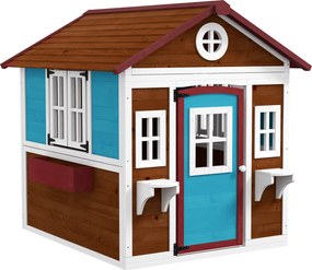 Outsunny Domek zabaw dla dzieci, Drewniany domek ogrodowy z oknami, doniczkami, na zewnątrz, 3-8 lat, Niebieski