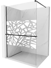 Mexen Kioto+ ścianka prysznicowa z półką Walk-in 90 x 200 cm, biały wzór, czarna - 800-090-121-70-85