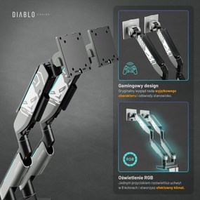 Podwójny uchwyt na monitory 49 cali, szaro-czarny RGB X-Arm Dual