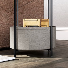 HOMCOM Okrągły stolik pomocniczy z koszem na tkaniny, 2-poziomowy stolik kawowy do salonu, sypialni, małe przestrzenie, metal, szary+biały