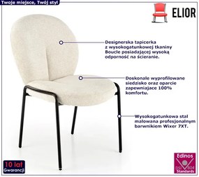 Kremowe tapicerowane krzesło tkaniną boucle H2-S36