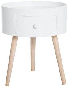 HOMCOM Stolik kawowy z szufladą, okrągły stolik pomocniczy, stolik do salonu, sypialni, wytrzymały do 50 kg, kolor biały, 38 x 38 x 45 cm