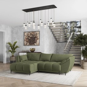 Masseno Narożnik VESTANO z funkcją spania i pojemnikiem na pościel Narozniki L, Rozkładana sofa - Zielony, MATT VELVET 38