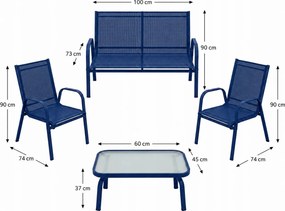 Zestaw mebli ogrodowych Boston 025 - sofa 2-osobowa, 2 fotele, stolik, kolor granatowy