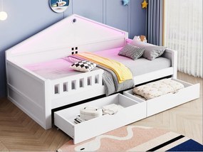 Łóżko dziecięce 90x200 cm - z oświetleniem LED - z 2 szufladami - stelaż lamelowy - biały​ (materac nie jest wliczony w cenę)