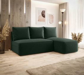 Zielona sofa narożna z funkcją spania i pojemnikiem G9-B32