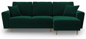 Zielony aksamitny rozkładany/ze schowkiem narożnik Kyoto – Cosmopolitan Design