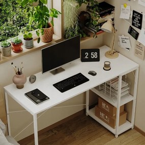 Biurko komputerowe stolik loft białe nowoczesne z półkami industrialne