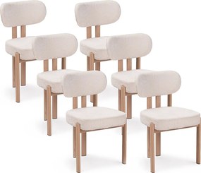 Zestaw 6 krzeseł do jadalni tkanina beżowa - Efekt jasnego naturalnego drewna dębowego - NOA