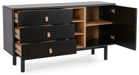 Komoda do Salonu CASTILLO 140 cm Czarna z Szufladami i Półkami Nowoczesna