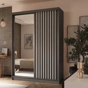 Szafa Przesuwna LAMELLO 150 cm z Lustrem Szafa Dwudrzwiowa Szara