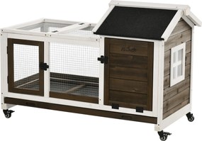PawHut Kojec dla królików miniaturowych i świnek morskich, z kółkami, 108 x 58 x 73,5 cm, kawowy