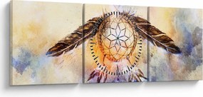 Obraz - Łapacz snów z piórami (z zegarem) (90x30 cm)