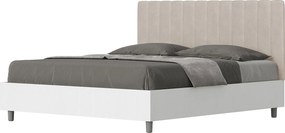 Łóżko wyposażone w stelaż z listwami 160x190 konstrukcja Frassino biała zagłówek microfibra Piaskowy Kaia