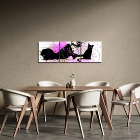 Obraz - Kobieta z czarnym kotem (z zegarem) (90x30 cm)