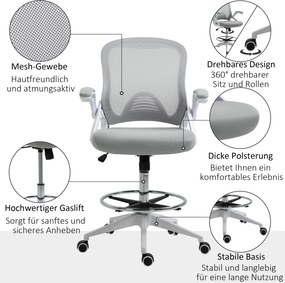 Fotel biurowy Vinsetto, krzesło biurowe, funkcja stania, z podnóżkiem, obrotowe siedzisko, stal, czarny, 64 x 60 x 106-126 cm