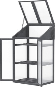 Outsunny Mini Szklarnia z Drewna, Mała Szklarnia z Oknami i Podwójnymi Drzwiami, 3 Półki, 70Dł x 50Szer x 120Wys cm, Szara