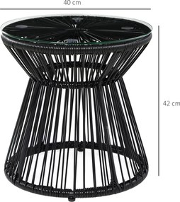 Outsunny Stolik ogrodowy w stylu boho, odporny na warunki atmosferyczne, PE-Rattan, 40 cm x 40 cm x 42 cm, Czarny