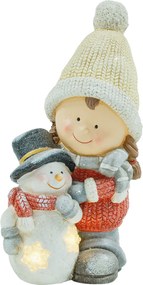 HOMCOM Elf z bałwanem, ogrodowa figurka, 4 diody LED, na baterie, 25 x 18 x 45,5 cm