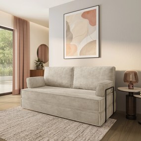 Masseno Sofa piankowa SILAR z funkcją spania, Kanapa z pianki do salonu, Bezmontażowa, Tkanina sztruksowa – Kremowy POSO 100
