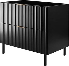 Szafka pod umywalkę, Czarny + złoty uchwyt, 80 x 77 x 46 cm, nogi czarne, bez blatu