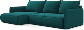 Narożnik lewostronny z funkcją spania - z tkaniny welwetowej - morski - NANEA