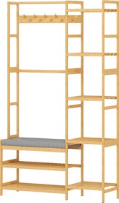 HOMCOM Wieszak na ubrania z półką na buty, haki na ubrania, stojak na płaszcze, ławka z poduszką, do przedpokoju, strefy wejściowej, drewno naturalne