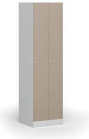 Szafka ubraniowa wąska, 2-drzwiowa, 1850 x 500 x 500 mm, demontaż, zamek cylindryczny, drzwi beżowe