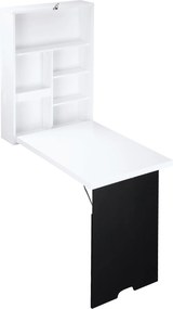 HOMCOM Biurko ścienne z tablicą, 5 półkami, składane biurko komputerowe do biura, białe+czerne 60 x 94,5 x 147 cm