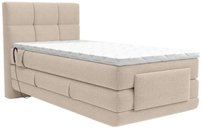 Zestaw łóżko kontynentalne z pikowanym zagłówkiem + stelaż elektryczny relaksacyjny + materac + nakładka na materac - 100 x 200 cm - Tkanina - Beżowy - LODI marki PALACIO