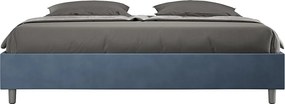 Łóżko wyposażone w stelaż z listwami tapicerowane 200x200 microfibra niebieski Azelia