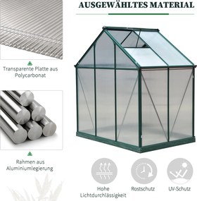 Szklarnia Outsunny z oknem dachowym, 190 x 132 x 201 cm, Zielona+Przezroczysta, Pomidorarnia z fundamentem