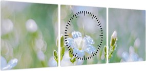 Obraz - Delikatne kwiaty (z zegarem) (90x30 cm)