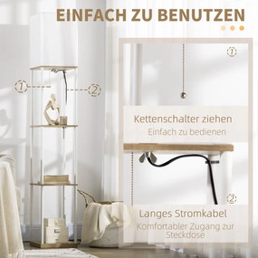 HOMCOM Lampa stojąca, kinkiet z półkami, rama metalowa, abażur z tkaniny, 26x26x159cm, Biały/Brązowy