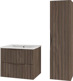 Zestaw Łazienkowy 60cm Szafka z Umywalką Słupek Ryflowane Fronty Dąb Orzech Stella