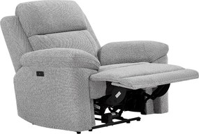 Kanapa 3-osobowa  i fotel relaksacyjny elektryczny z melanżowej tkaniny szarej KELUNO