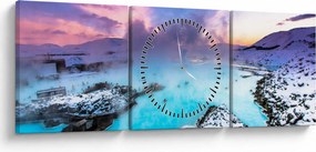 Obraz - Błękitna laguna na Islandii (z zegarem) (90x30 cm)