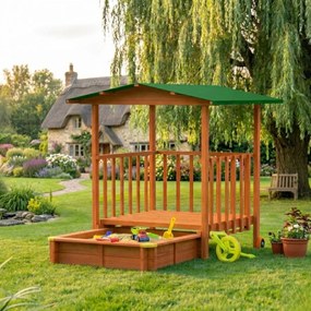 Piaskownica z werandą SUNNY, 130x130x143cm, brązowa/zielona Jurhan