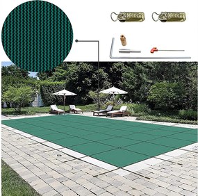 Zimowa Osłona Basenowa, SucceBuy 550 x 980 cm Prostokątna Siatkowa Osłona Bezpieczeństwa, Zielona na Zewnątrz Zimą