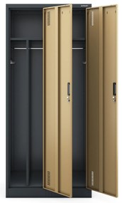 Szafka ubraniowa BHP ubraniowa antracytowa/ orzech: czterokomorowa Eco Design KACPER, 800 x 1800 x 500 mm