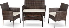 Zestaw Mebli Ogrodowych MISSISIPI Brązowy/Beżowy Sofa Krzesła Stolik Tarasowy Technorattan Nowoczesne